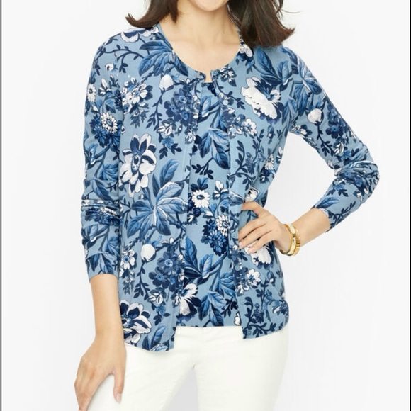 Talbots Blue and Cream Cardigan women’s Medium - Picture 1 of 5
